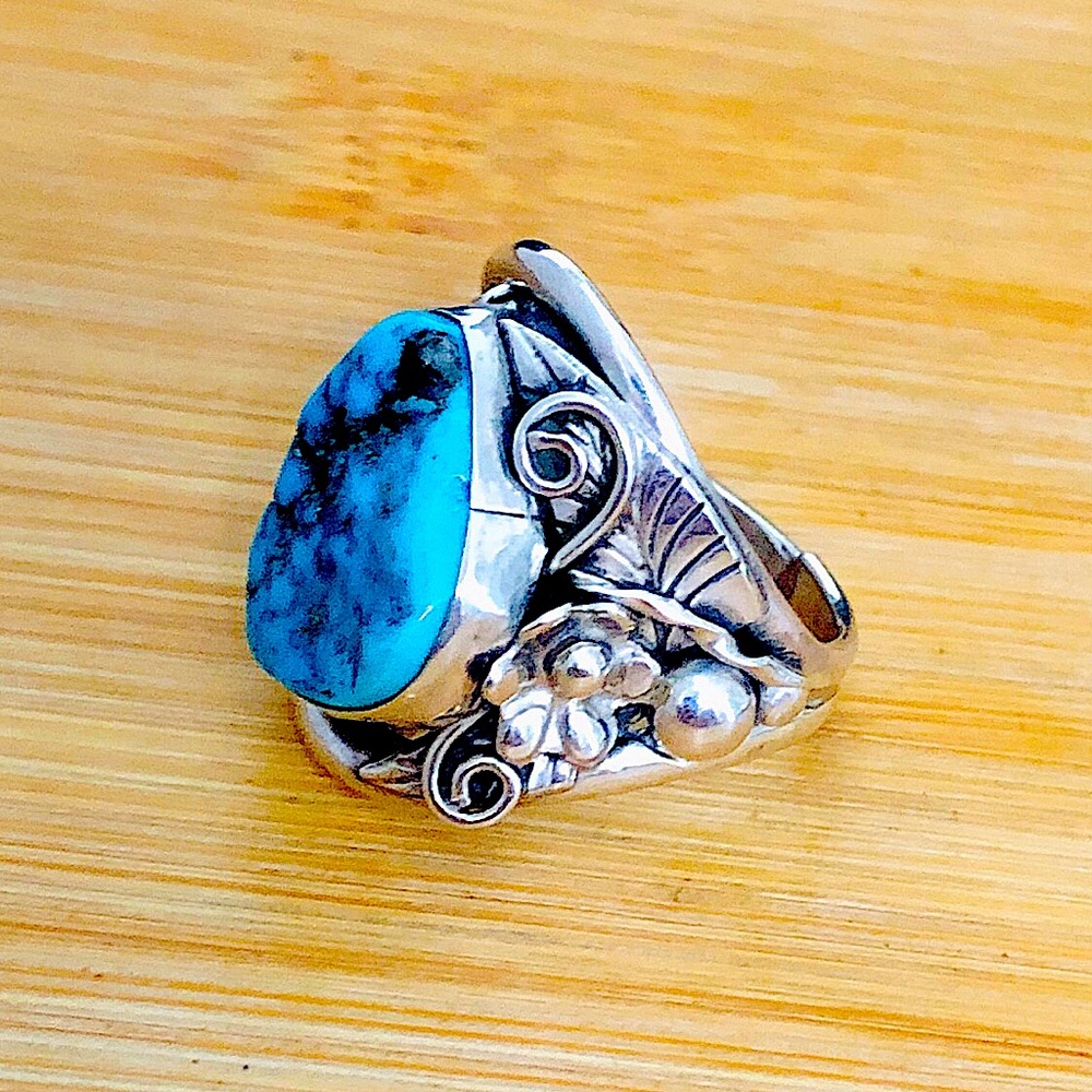 $98 Native American Southwest Artisan Estate Turquoise Ring Sterling Silver - Picture 7 of 11